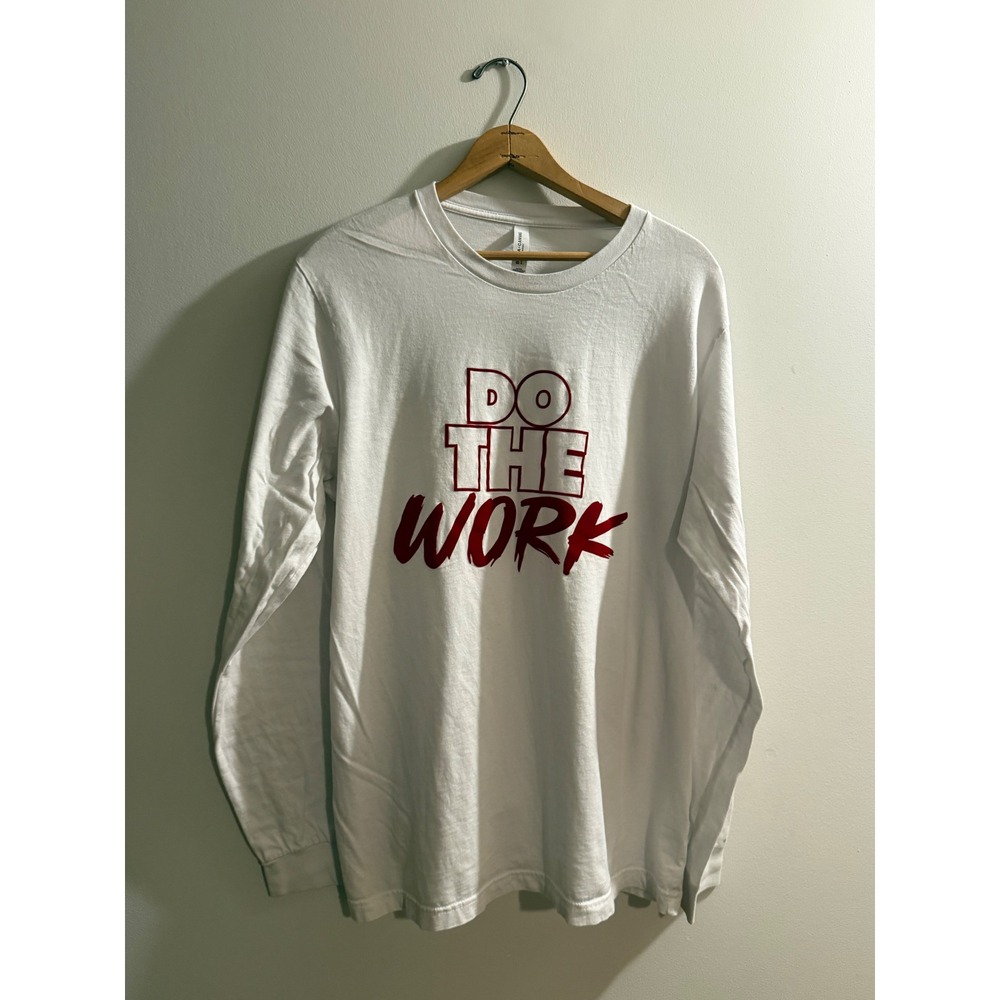 Bella Canvas Do The Work Long Sleeve Graphic T-Shirt White Red Mens XL